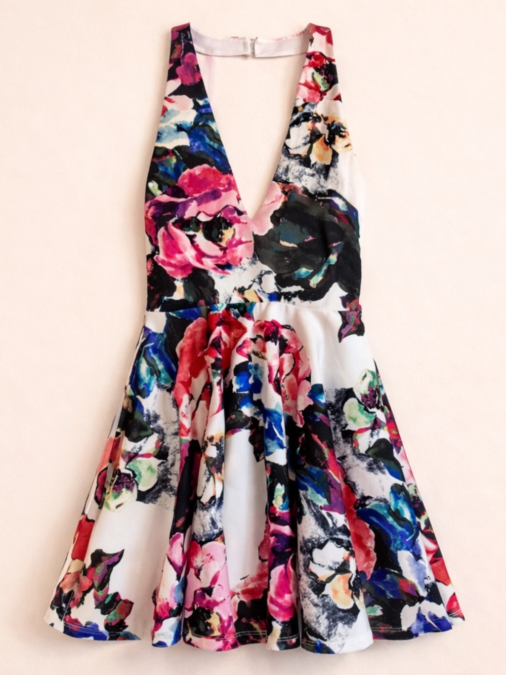 Bebe Floral Fit & Flare Halter Dress